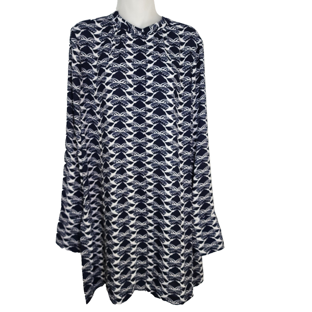 Chico’s Tunic Shirt Size 2 US 12/14 Geometric Bird Print Button Front Side Slits